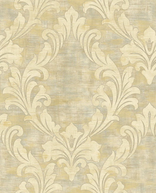 Kepler Damask - Metallic Pearl and Gold Wallcovering | Malibu Wallpaper