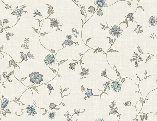 Florale - Grayed-out Blues Wallcovering | Malibu Wallpaper