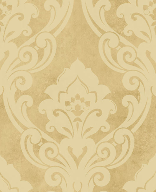 Vogue Damask - Metallic Gold and Buttercup Wallcovering | Malibu Wallcovering