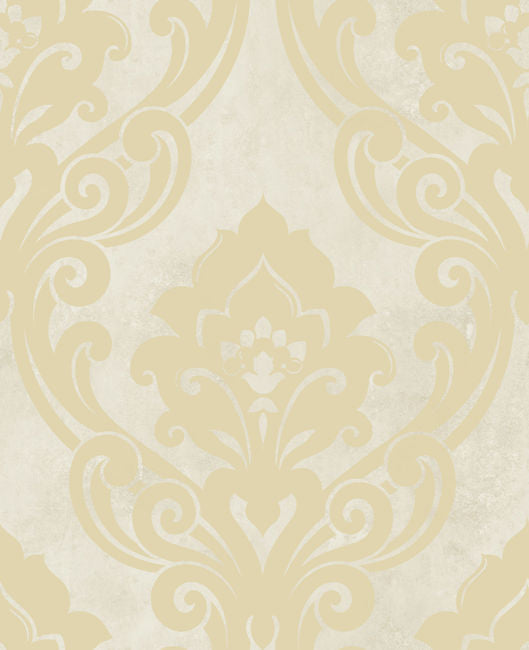 Vogue Damask - Metallic Gold and Off-white Wallcovering | Malibu Wallpaper