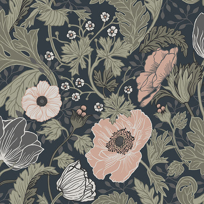 Anemone - Navy Residential Wallcovering | Jeffrey Stevens