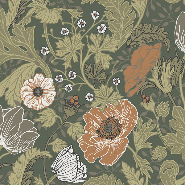Anemone - Green Residential Wallcovering | Jeffrey Stevens