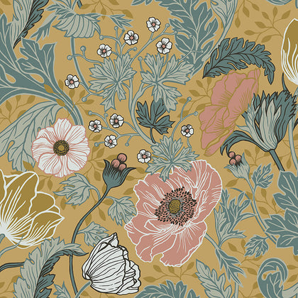 Anemone - Mustard Residential Wallcovering | Jeffrey Stevens