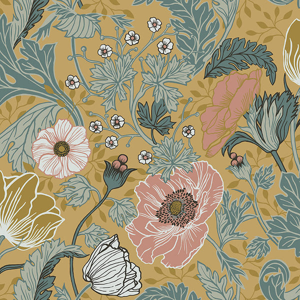 Anemone - Mustard Residential Wallcovering | Jeffrey Stevens