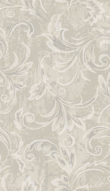 Aura Scroll - Champagne, Silver, and Ivory Wallcovering | Malibu Wallpaper