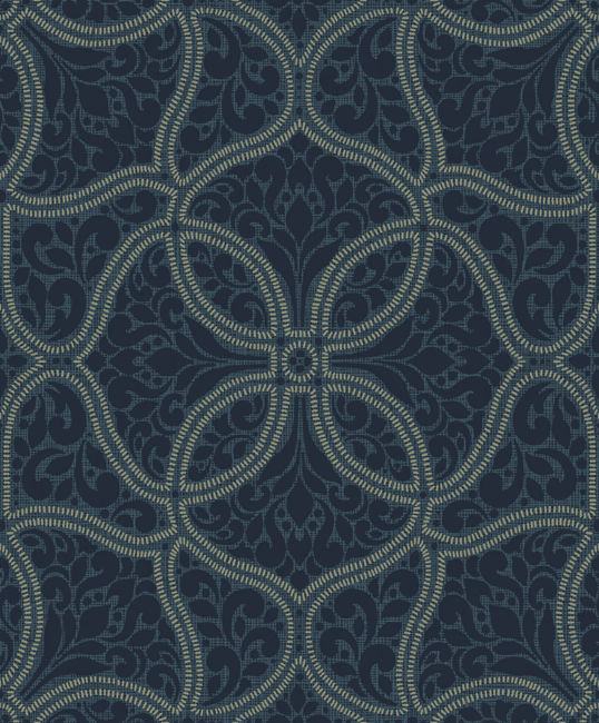 Aura Persian Allover - Navy and Silver Wallcovering | Malibu Wallpaper