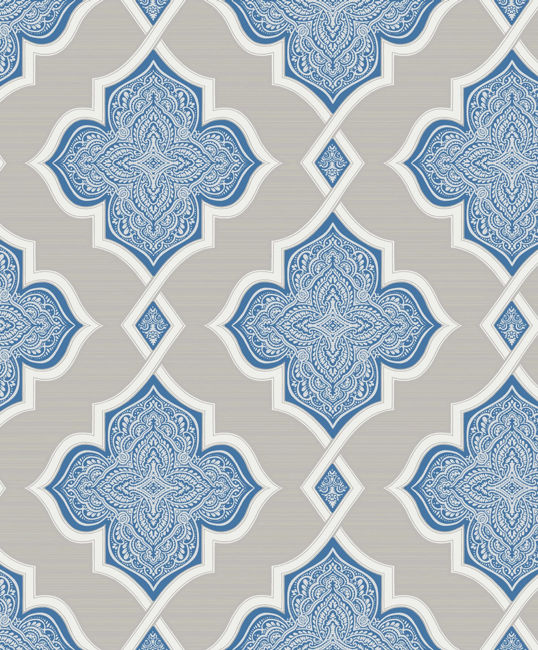 Aura Trellis - Silver, Blue, and Glitter Wallcovering | Malibu Wallpaper