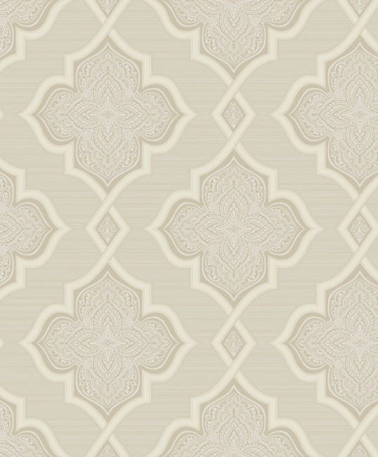 Aura Trellis - Beige, Ivory, and Glitter Wallcovering | Malibu Wallpaper