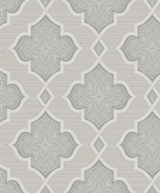 Aura Trellis - Silver, Gray, and Glitter Wallcovering | Malibu Wallpaper