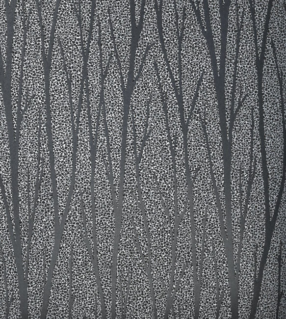 Essential Birch - Black Satin & Silver Glitter Wallcovering | Malibu Wallpaper