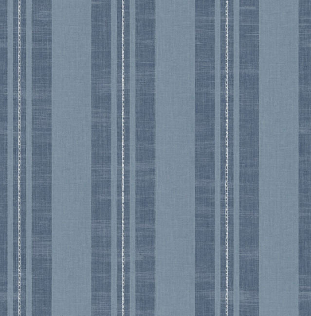 Linen Stripe - Sky Blue and Denim Wallcovering | Malibu Wallpaper