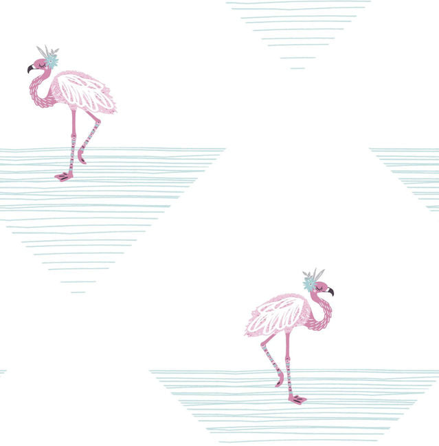 Dancing Flamingo - Fuchsia and Teal Wallcovering | Malibu Wallpaper