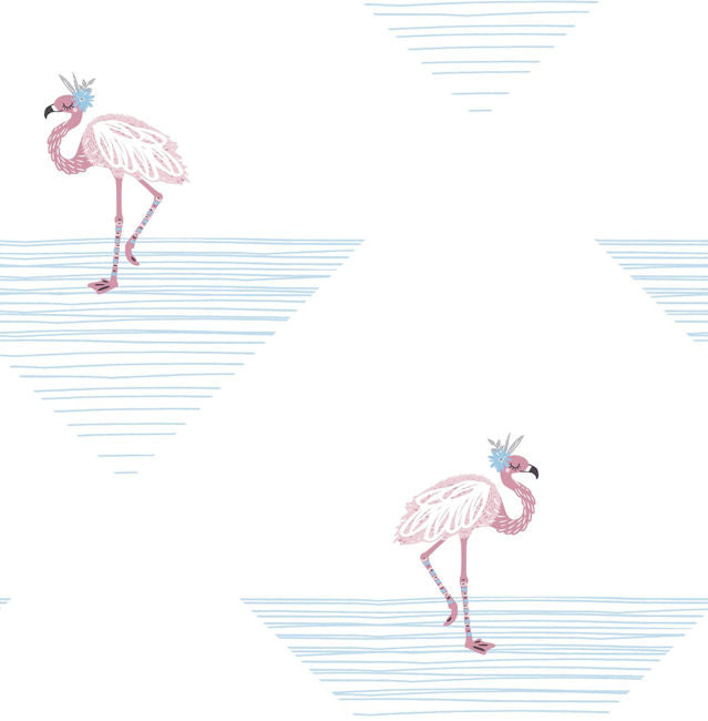 Dancing Flamingo - Fuchsia and Sky Blue Wallcovering | Malibu Wallpaper