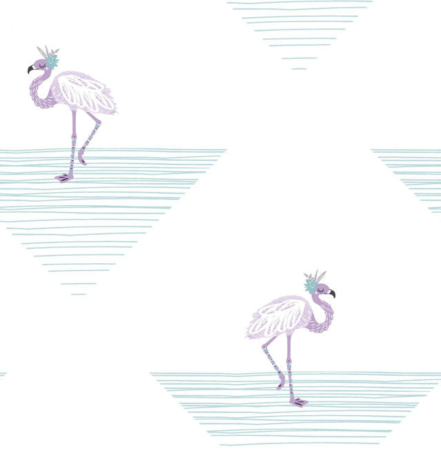 Dancing Flamingo - Teal and Lilac Wallcovering | Malibu Wallpaper