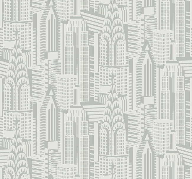 Manhattan Skyline - Silver Sky Wallcovering | Malibu Wallpaper