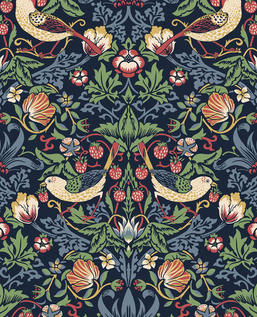 Fragaria Garden - Midnight Blue Wallcovering | Malibu Wallpaper