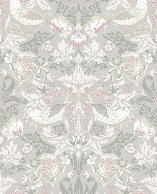 Fragaria Garden - Light Grey & Rose Petal Wallcovering | Malibu Wallpaper