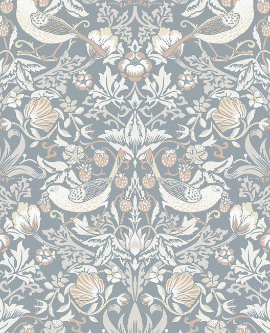 Fragaria Garden - Blue Mist & Blush Wallcovering | Malibu Wallpaper