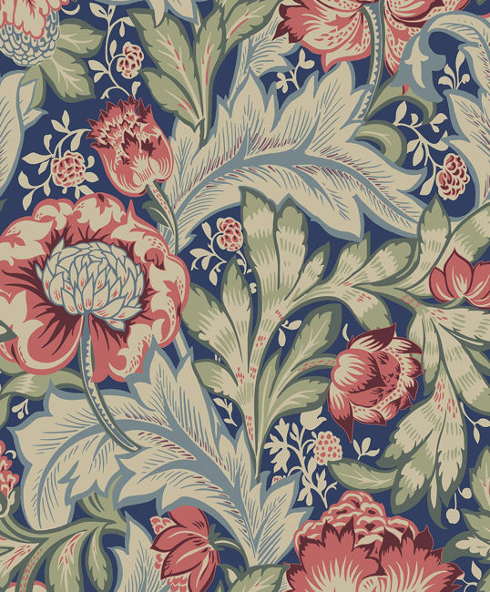 Acanthus Garden - Marine Blue & Watermelon Wallcovering | Malibu Wallpaper