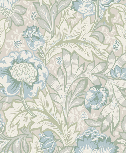 Acanthus Garden - Powder Blue & Green Mist Wallcovering | Malibu Wallpaper