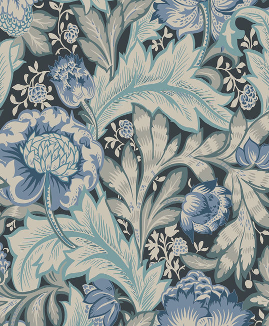 Acanthus Garden - Bluestone & Golden Wallcovering | Malibu Wallpaper