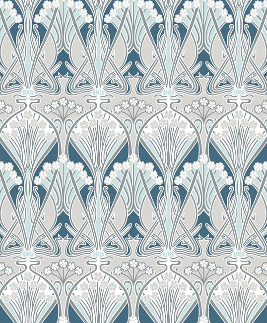 Dragonfly Damask - Aegean Blue & Dewdrop Wallcovering | Malibu Wallpaper