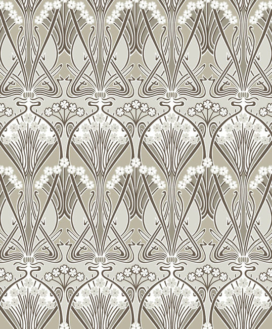 Dragonfly Damask - Warm Pewter Wallcovering | Malibu Wallpaper