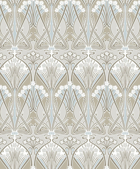 Dragonfly Damask - Soft Taupe & Blue Mist Wallcovering | Malibu Wallpaper