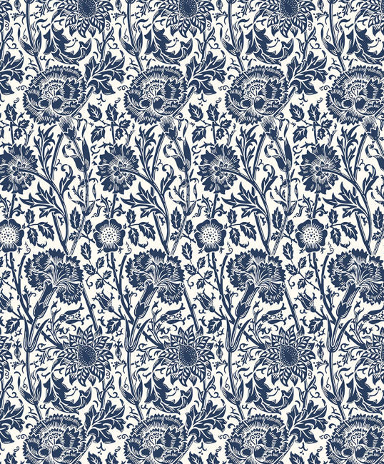 Tonal Floral Trail - Navy Blue Wallcovering | Malibu Wallpaper