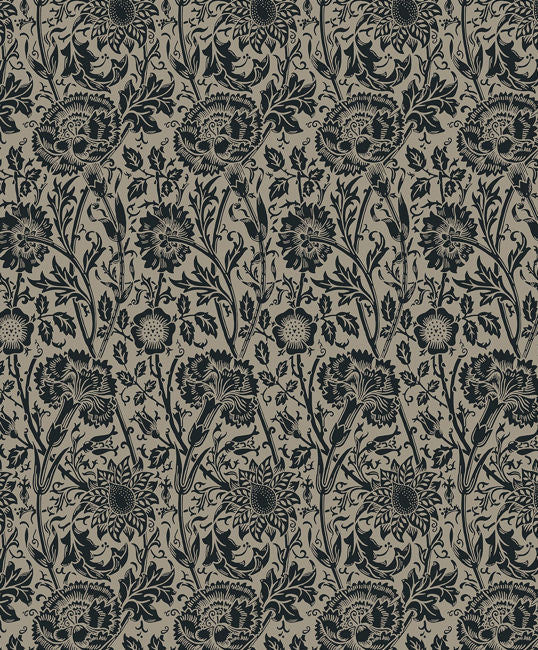 Tonal Floral Trail - Taupe & Ebony Wallcovering | Malibu Wallpaper