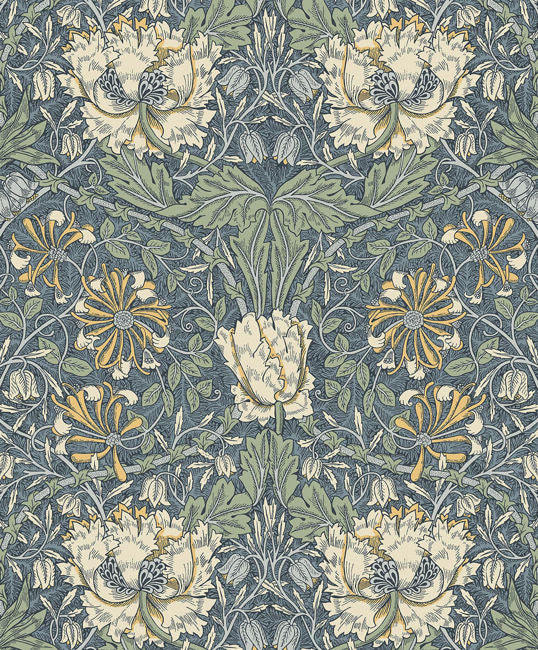 Ogee Flora - Blue Lake & French Vanilla Wallcovering | Malibu Wallpaper