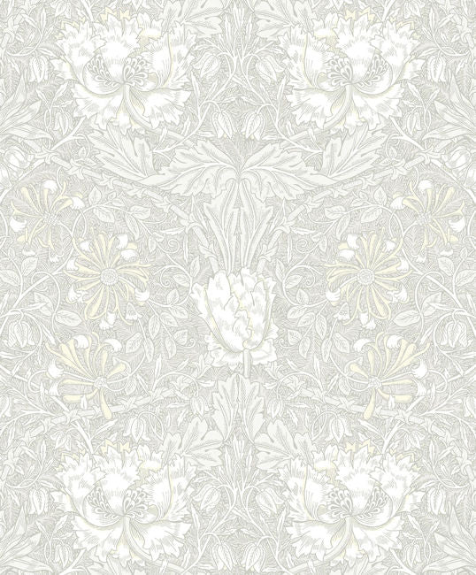 Ogee Flora - Swiss Coffee & Light Grey Wallcovering | Malibu Wallpaper