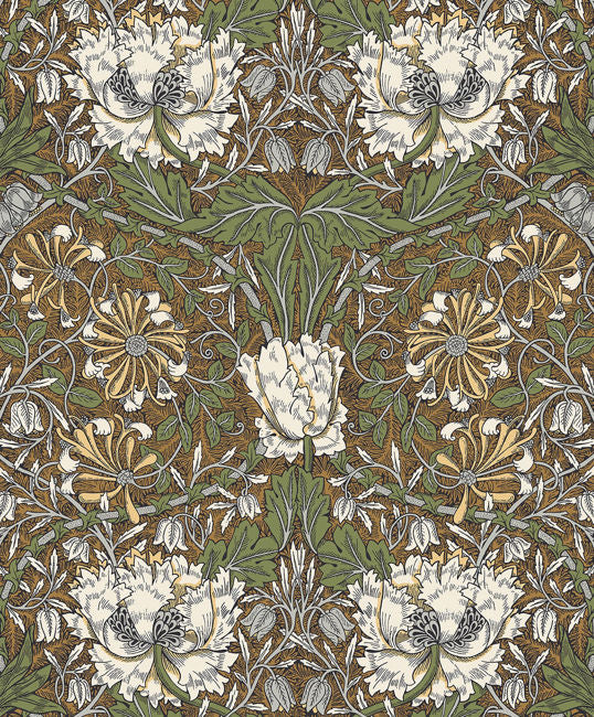 Ogee Flora - Dijon & Sage Wallcovering | Malibu Wallpaper