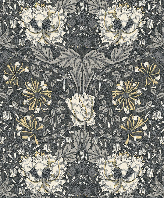 Ogee Flora - Charcoal & Goldenrod Wallcovering | Malibu Wallpaper