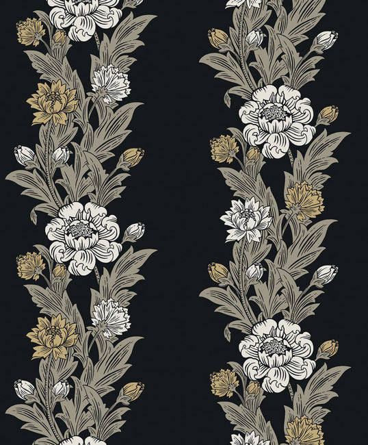 Blooming Stripe - Ebony & Goldenrod Wallcovering | Malibu Wallpaper