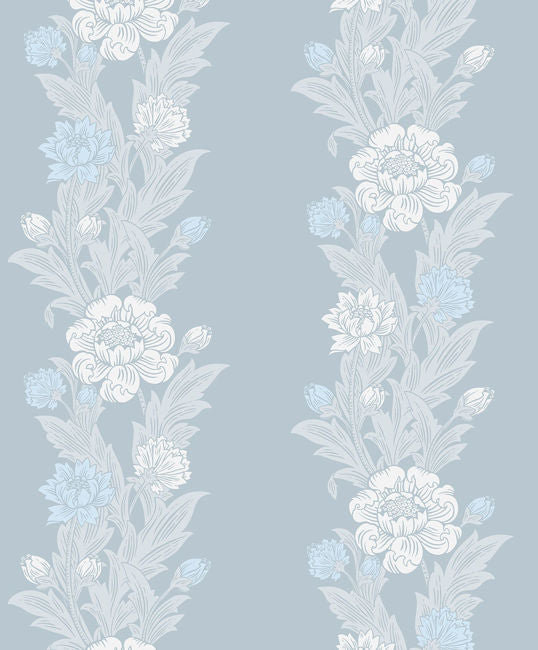 Blooming Stripe - Baby Blue Wallcovering | Malibu Wallpaper