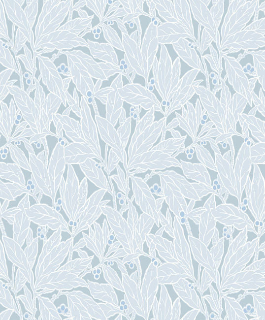 Leaf and Berry - Powder Blue Wallcovering | Malibu Wallpaper