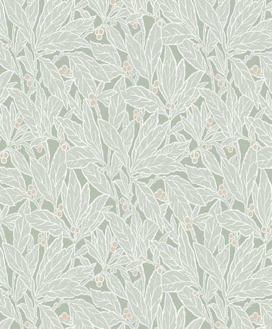 Leaf and Berry - Spearmint Wallcovering | Malibu Wallpaper