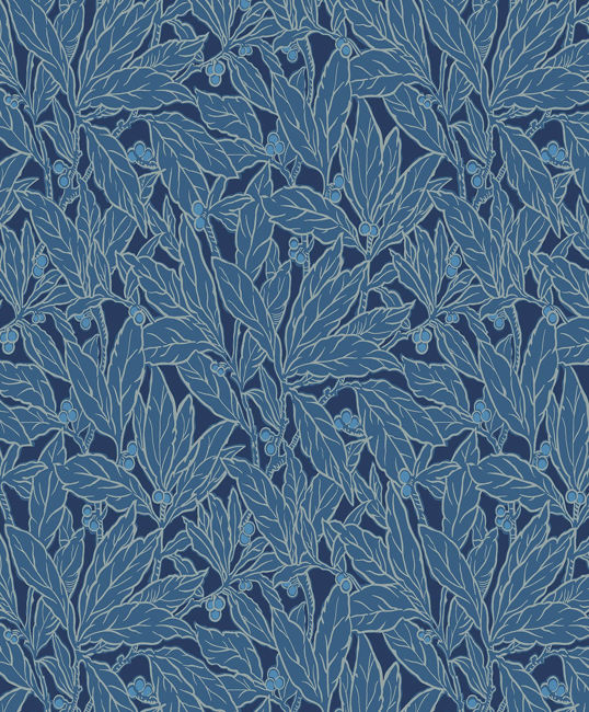 Leaf and Berry - Marine Blue Wallcovering | Malibu Wallpaper