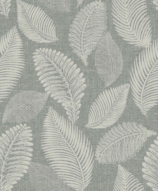 Leaf - Charcoal Linen Wallcovering | Malibu Wallpaper