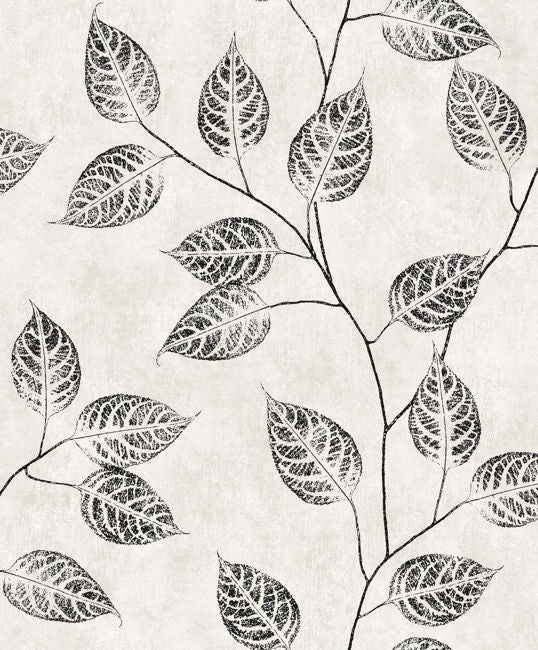 Leaf Impression - Black and White Wallcovering | Malibu Wallpaper