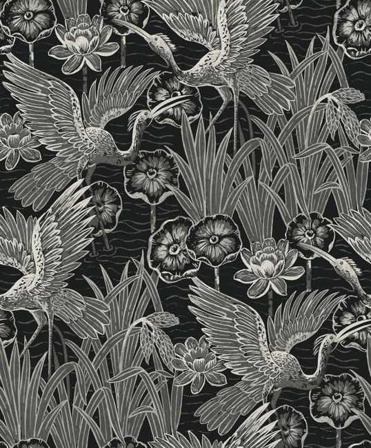 White Heron - Midnight Wallcovering | Malibu Wallpaper