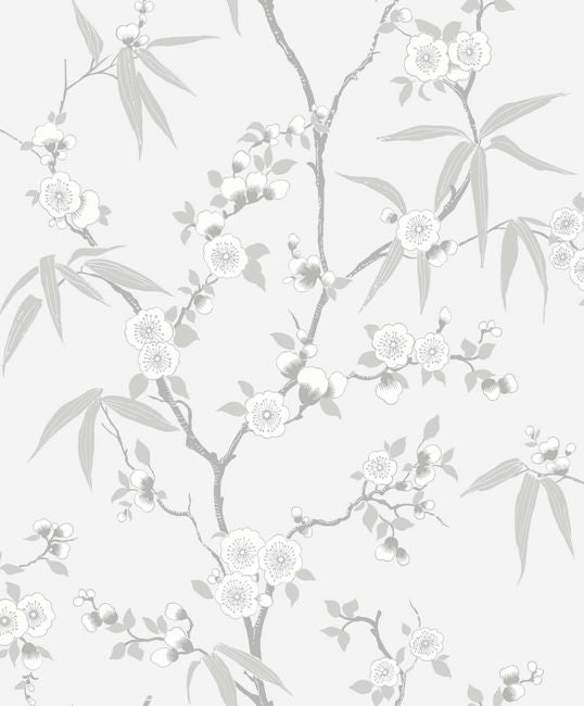 Asian Blossom - Soft Gray Wallcovering | Malibu Wallpaper