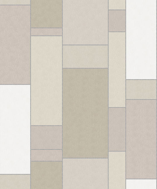 De Stijl Geometric - Soft Sage & Metallic Silver Wallcovering | Malibu Wallpaper