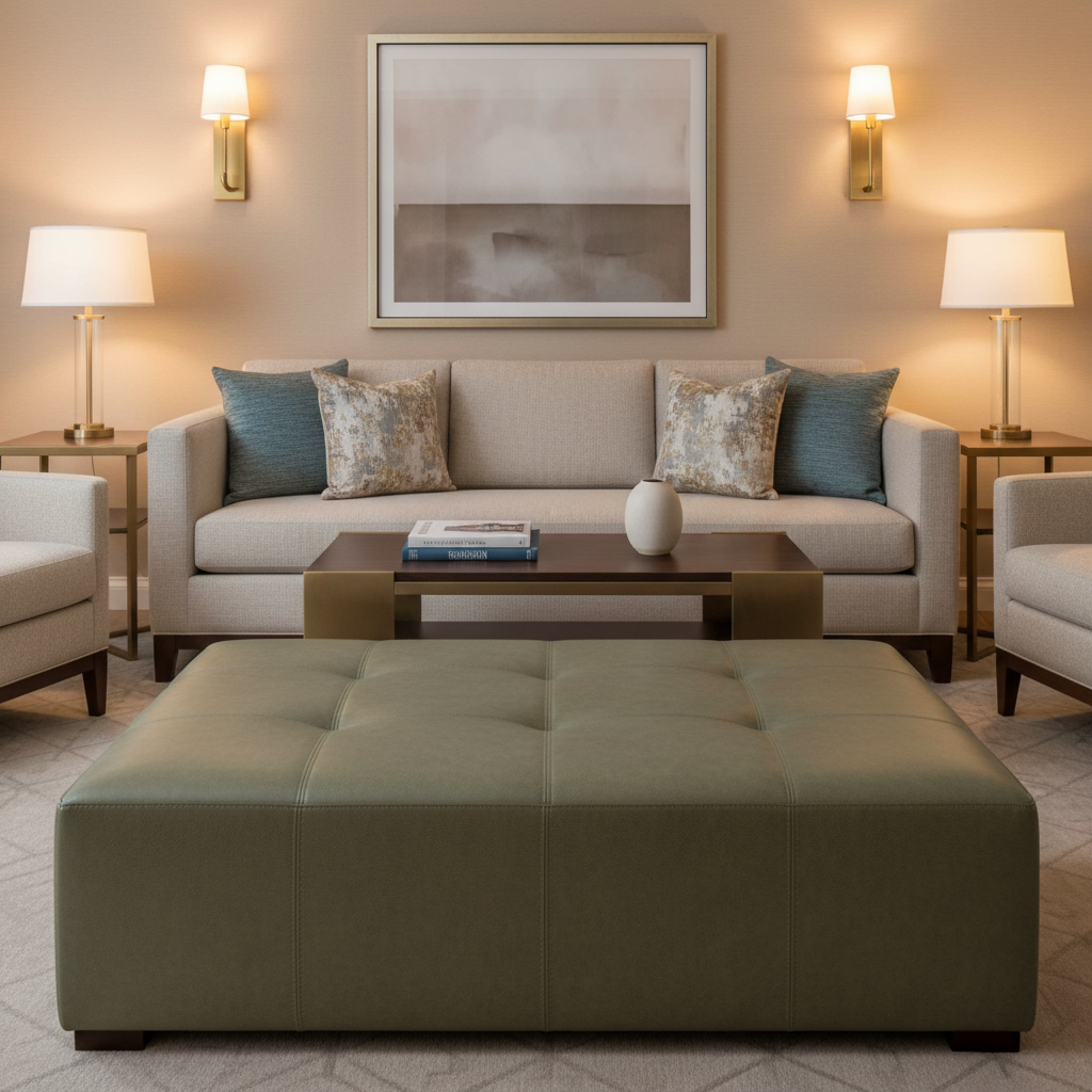 Aire Pebbled - Olive Grove Breathable Polyurethane Upholstered Ottoman | Architectural Fabrics