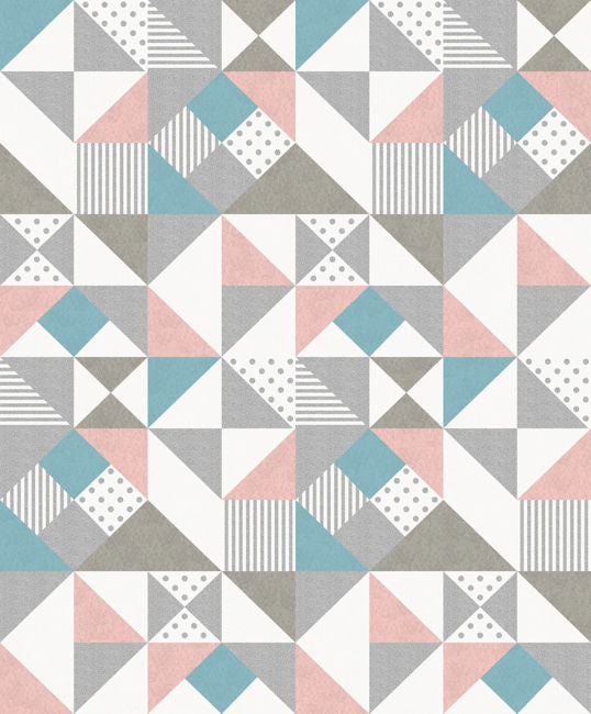 Lozenge Geometric - Metallic Silver & Perry Teal Wallcovering | Malibu Wallpaper