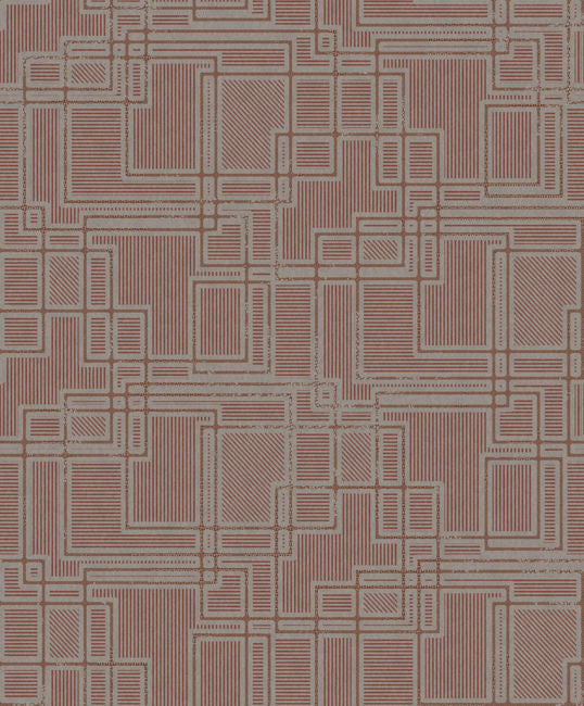 Bauhaus Cityscape - Burgundy & Graphite Wallcovering | Malibu Wallpaper