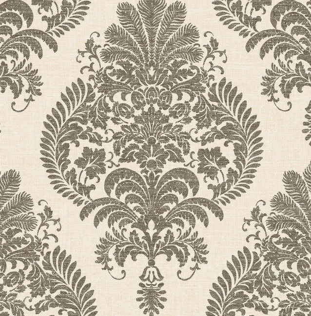 Antigua Damask - Charcoal and Ivory Wallcovering | Malibu Wallpaper
