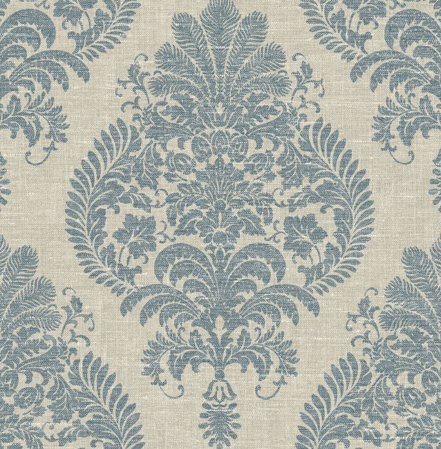 Antigua Damask - Air Force Blue and Alabaster Wallcovering | Malibu Wallpaper