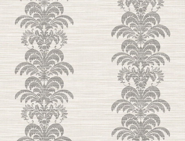 Palm Frond Stripe Stringcloth - Charcoal and Ivory Wallcovering | Malibu Wallpaper